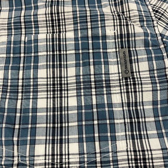Wolverine Shirt Mens XL Short Sleeve Button Up Plaid Blue - Picture 5 of 9